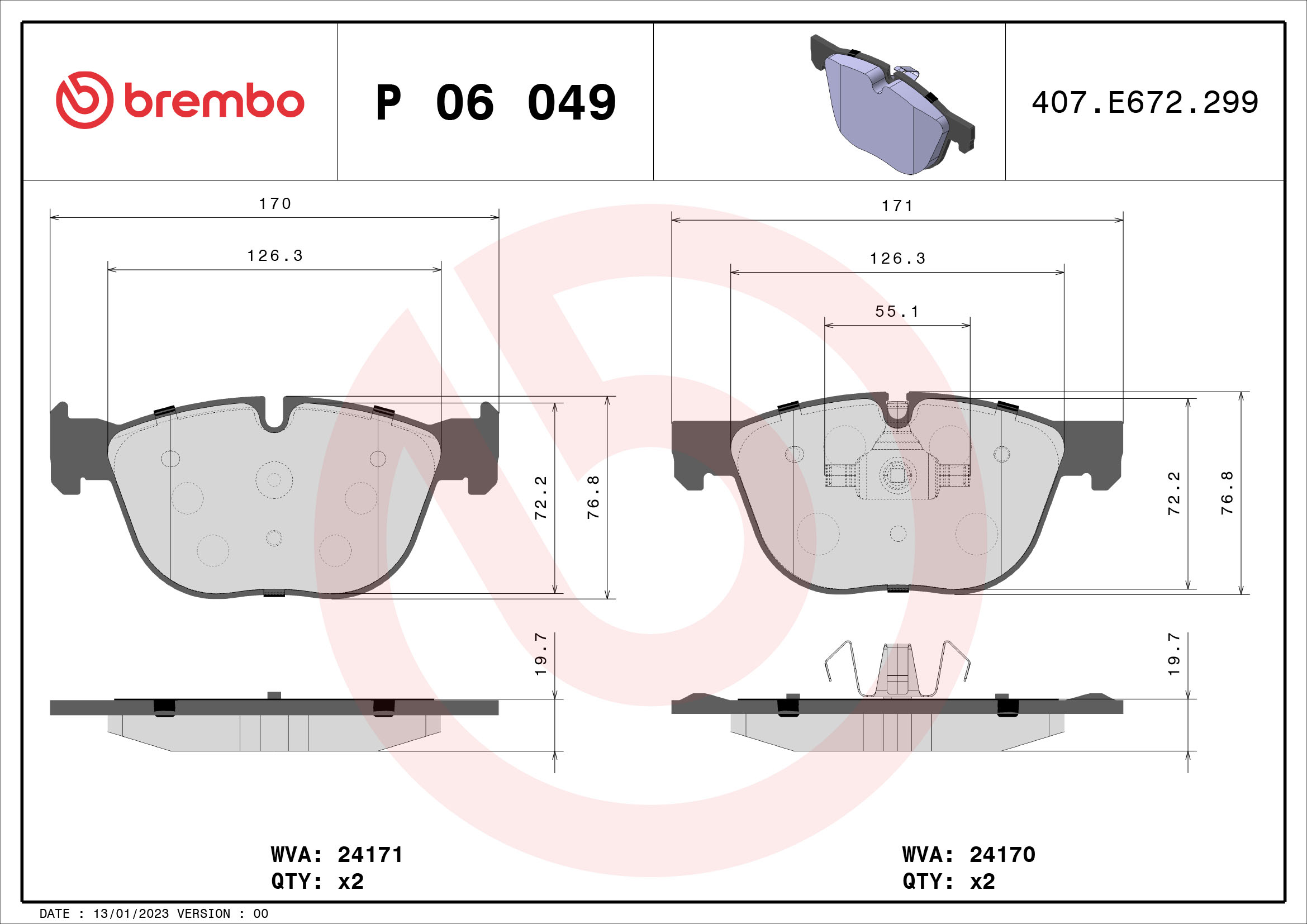 A.B.S. P 06 049 BREMBO Bremsbelagsatz, Scheibenbremse